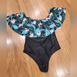 Tropical Black One-Piece‎ Swimsuit